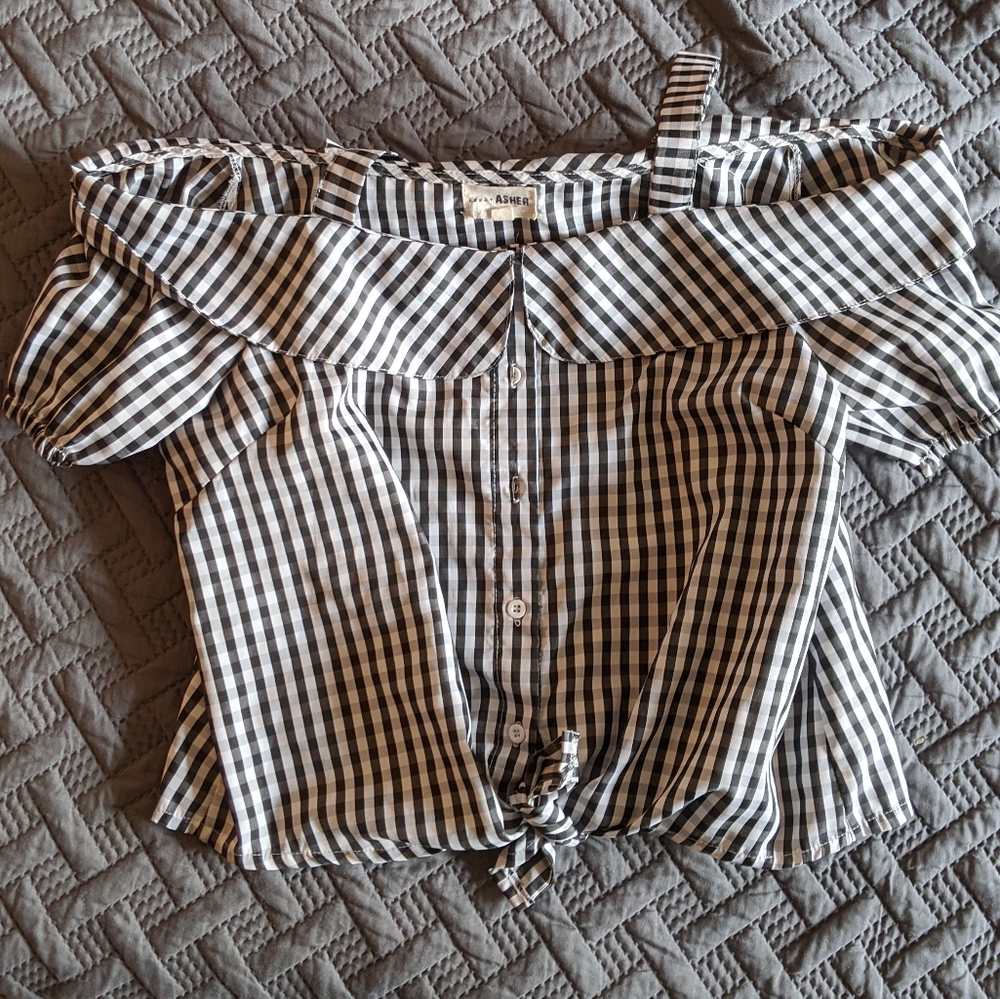 Plaid Off Shoulder Strap Tank Top